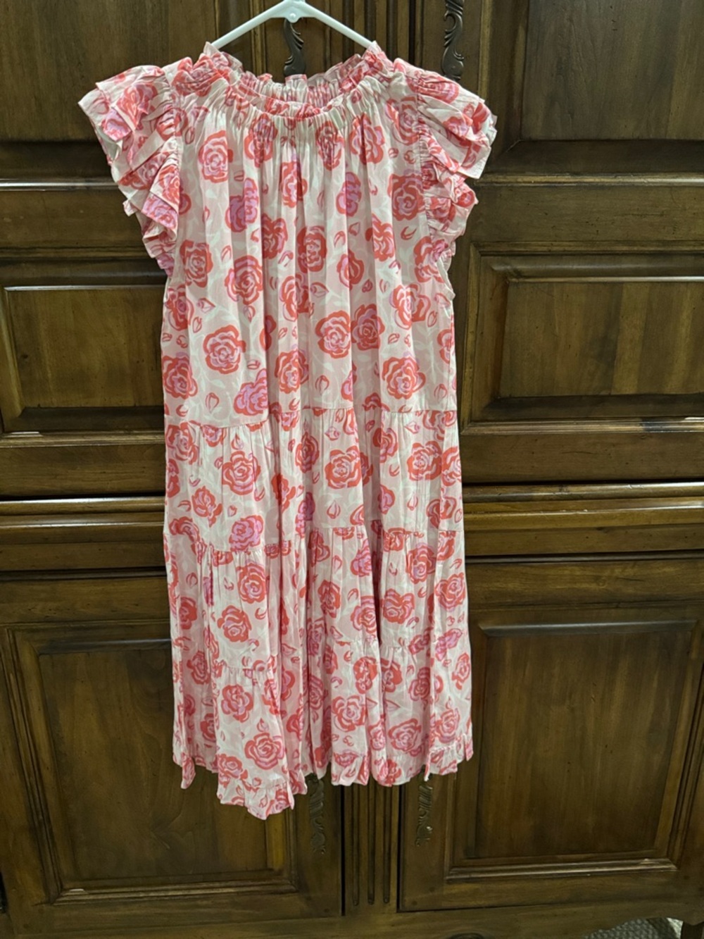 Sail to Sable Pink and White Floral Ruffle-Neck Dress - NWT - Small